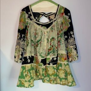 Anthropologie Floral and Crochet Blouse